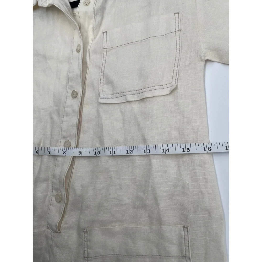Zara 100% Linen Romper Jumpsuit Sheer Cream Beige Utility Beach Travel Size‎ XS