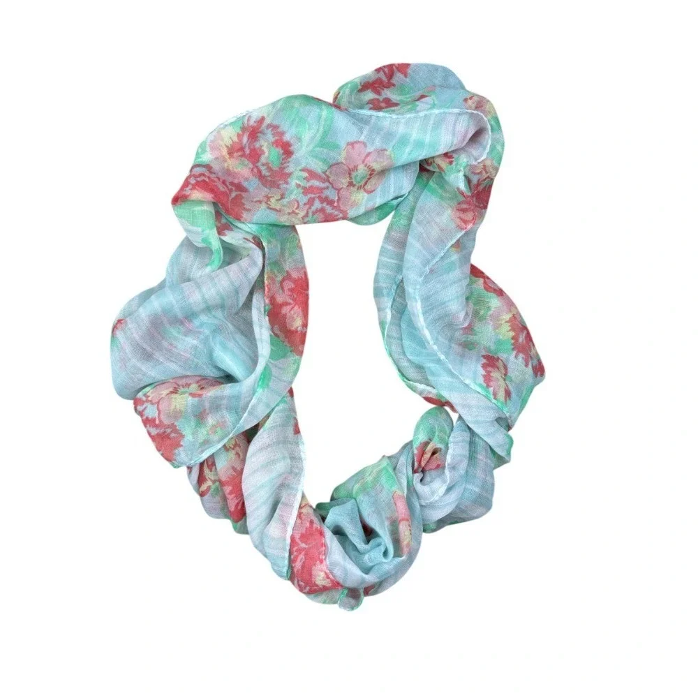 Turquoise Pink Floral‎ Infinity Scarf 100% Polyester 19x36