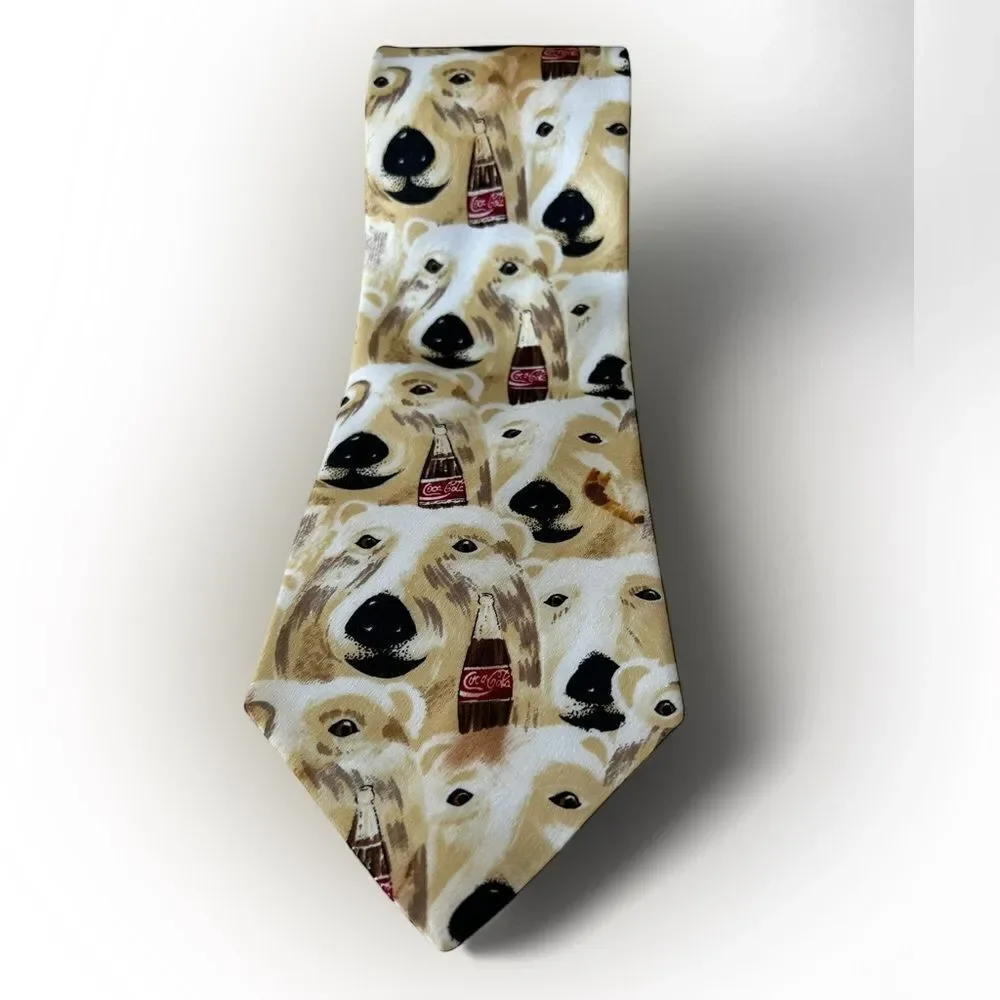 Vintage Coca-Cola Polar Bear Necktie - 60” Silk Tie - 90’s
