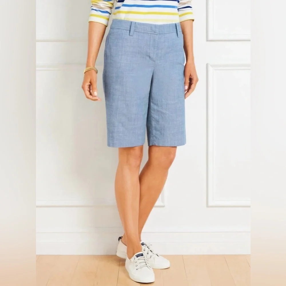 Talbots ‘Perfect Short’ 10.5 Inch Chambray Bermuda Shorts 100% Cotton Women Sz 2