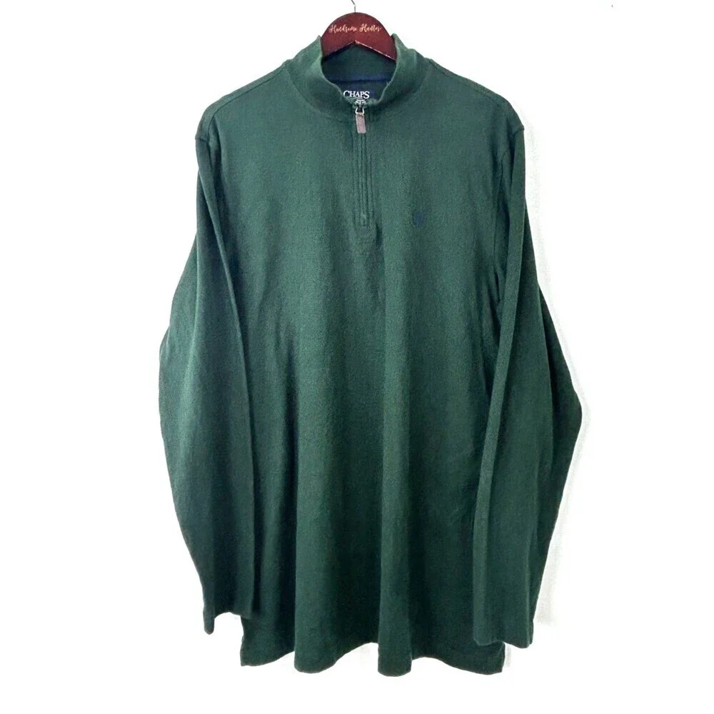 CHAPS Ralph Lauren Mens Lightweight Long Sleeve 1/4 Zip Pullover Green LT Tall