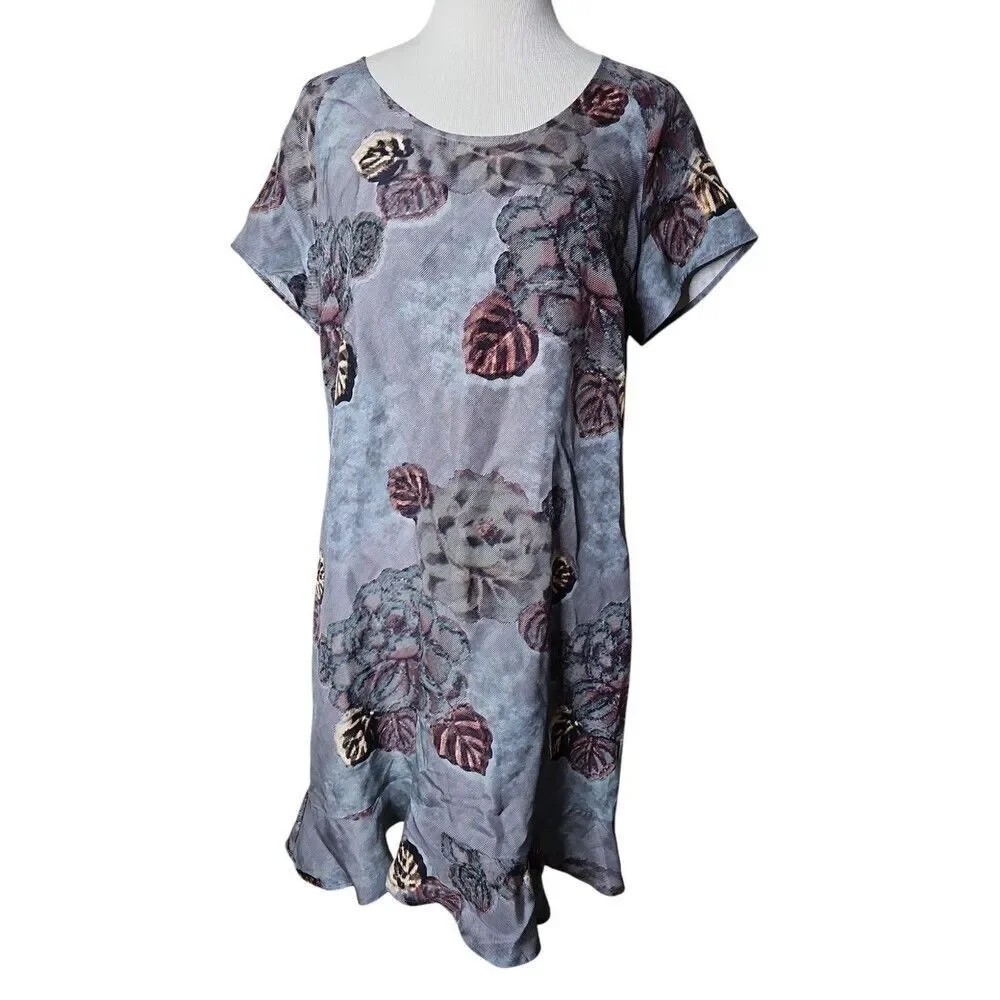 GARNET HILL Olivia Silk‎ Dress Textured Floral Short Sleeved Ruffle Hem Size 10