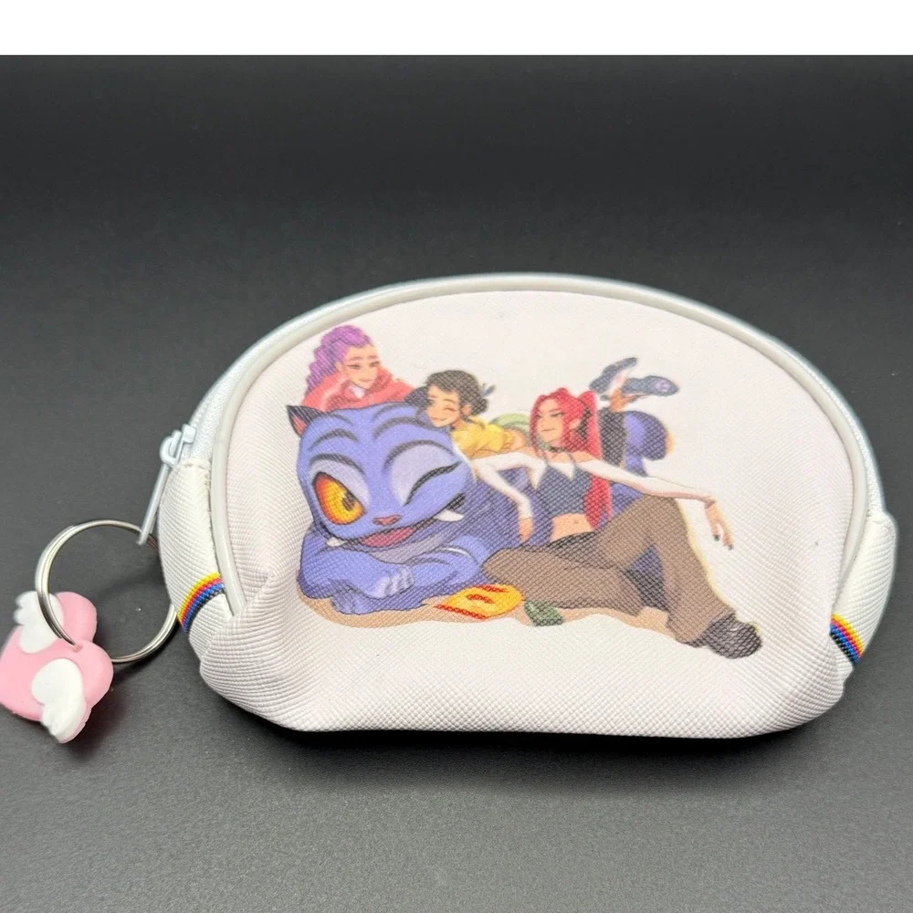 White Coin‎ Purse Pouch with Cartoon Characters and Pink Winged Charm