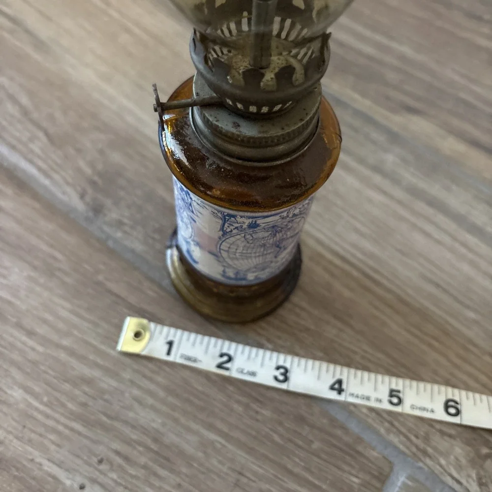 Vintage Amber Glass Globe Atlas Oil Lamp 1960s Japan‎ 8