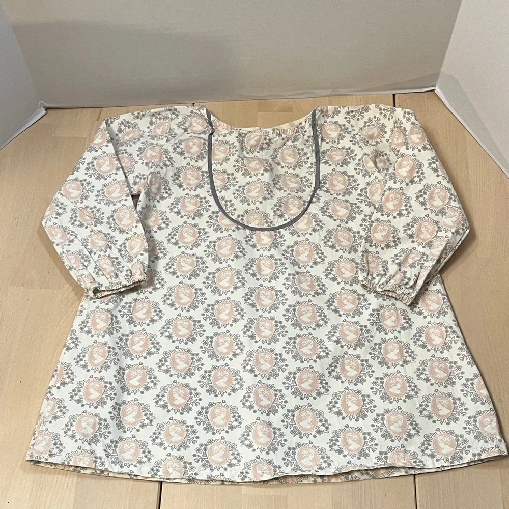 Go Gently Baby Girl’s 3T Ivory Dress w/ Pale Pink Cameo Print & Gray Trim Cotton