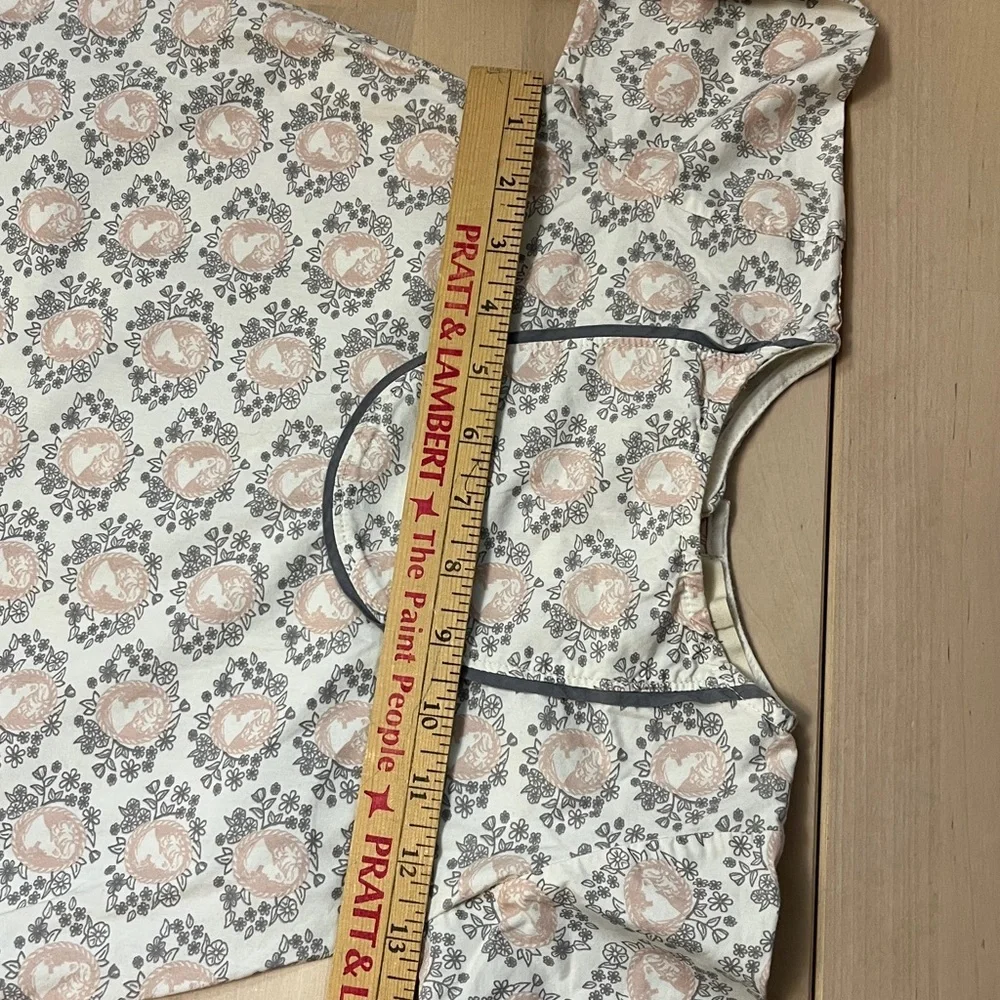 Go Gently Baby Girl’s 3T Ivory Dress w/ Pale Pink Cameo Print & Gray Trim Cotton