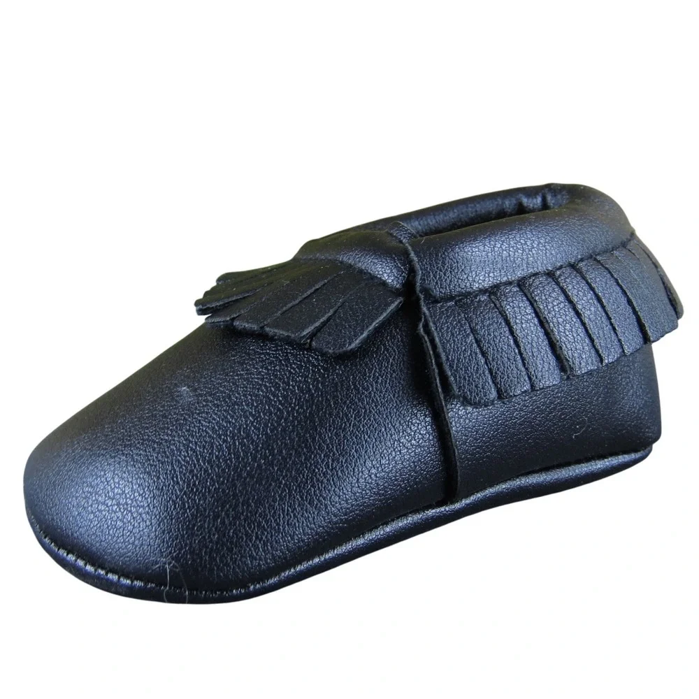 Romirus Moccasins Toddler 1‎ Black Faux Leather Soft Sole Flexible