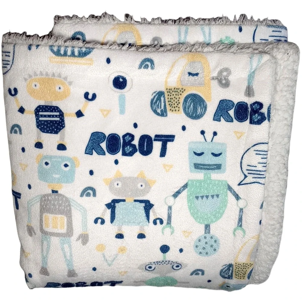 SL Home Fashions Robot Baby Boy Blanket White Sherpa Plush RN: 119741