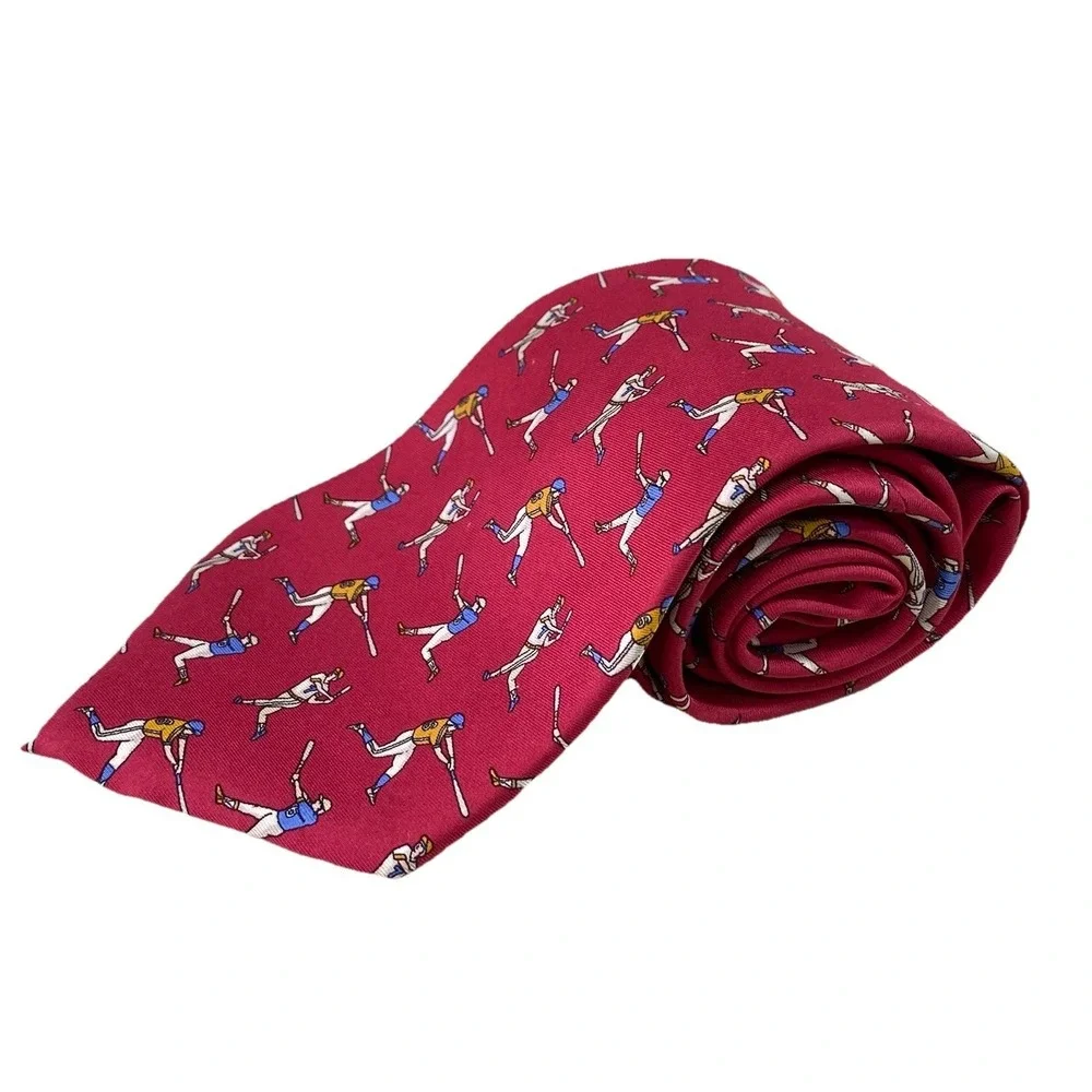 BEAUFORT Tie Rack Men's 100%‎ Silk Designer Necktie Baseball Player Red 56x3.5