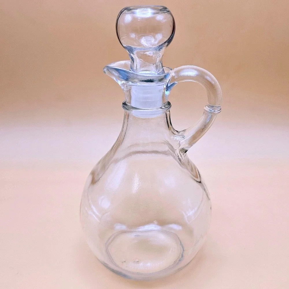 Glass Cruet Carafe‎ Pourer with Handle and Stopper Vinegar Oil Dispenser