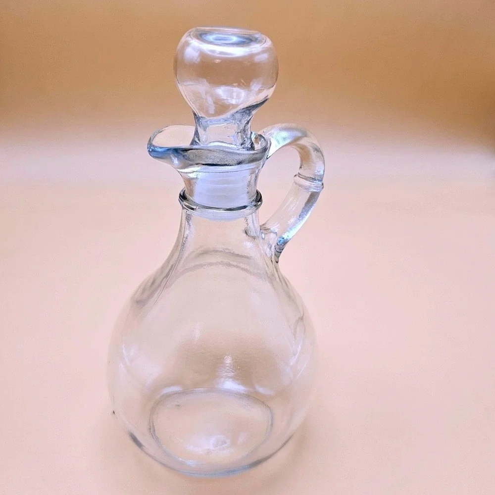 Glass Cruet Carafe‎ Pourer with Handle and Stopper Vinegar Oil Dispenser