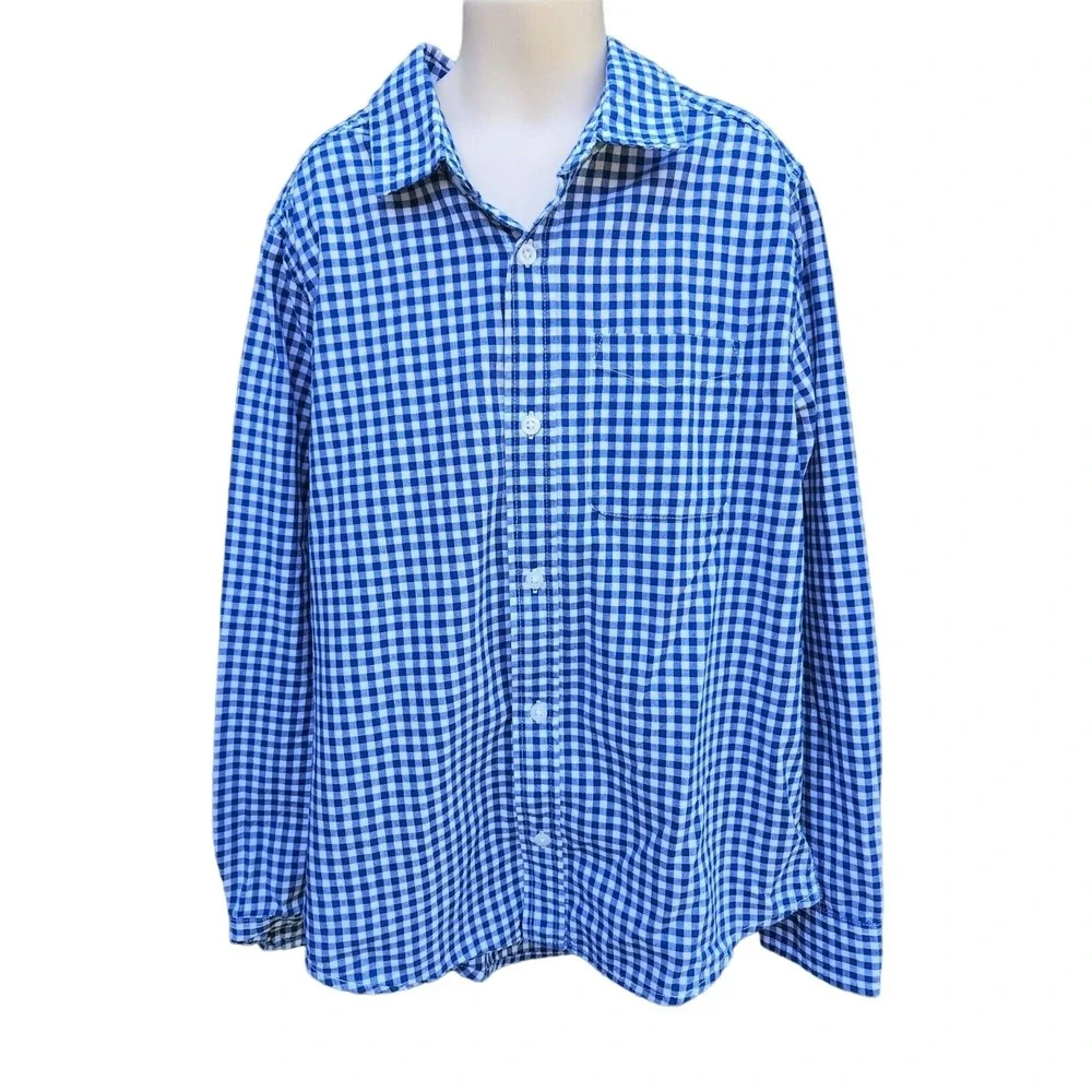 The Children's Place Boys Button Up Shirt, SIze 10/12, Blue and White Checke‎