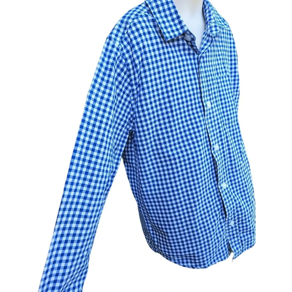 The Children's Place Boys Button Up Shirt, SIze 10/12, Blue and White Checke‎