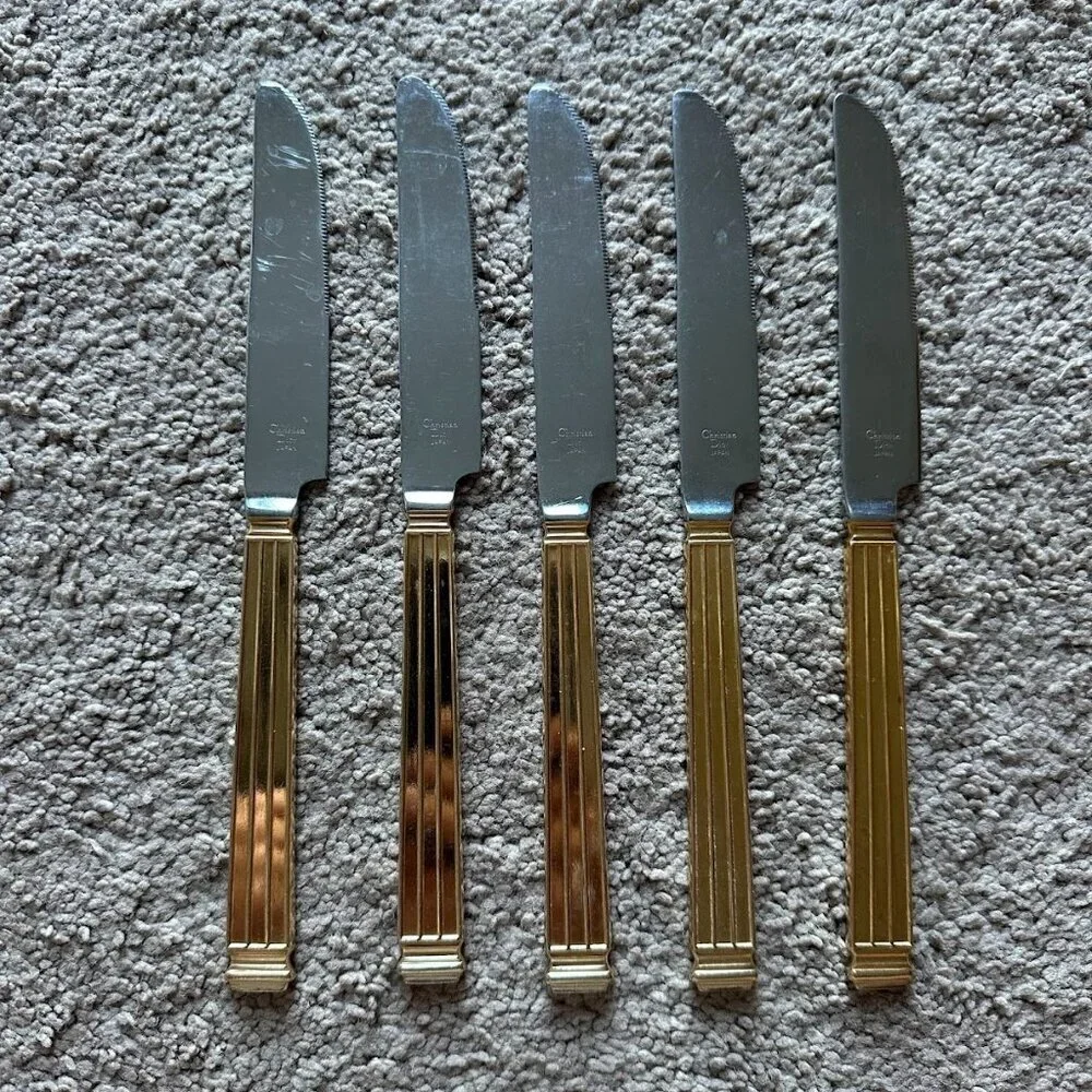 VTG Christian Dior Japan Gold Tone Dinner Knives Set of 5