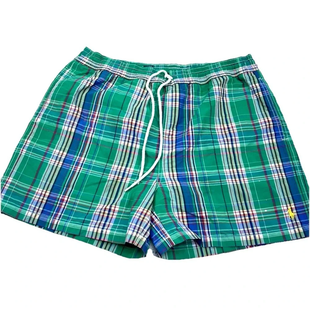 Vintage‎ Polo Ralph Lauren Swim Trunks Men Large Green Bored Shorts 90s Tartan