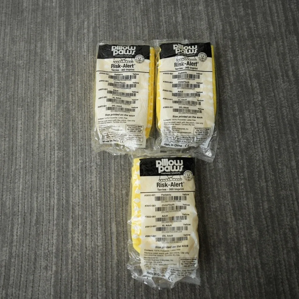 Pillow Paws No Slip Hospital‎ Patient Socks Yellow Risk Alert Yellow Adult XL 3