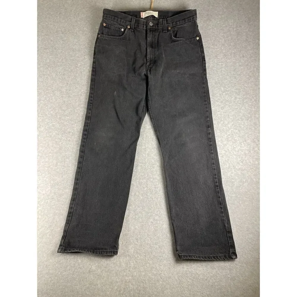 Levis 505 Jeans Adult 36x32 Black Denim Regular Fit Straight Leg Distressed