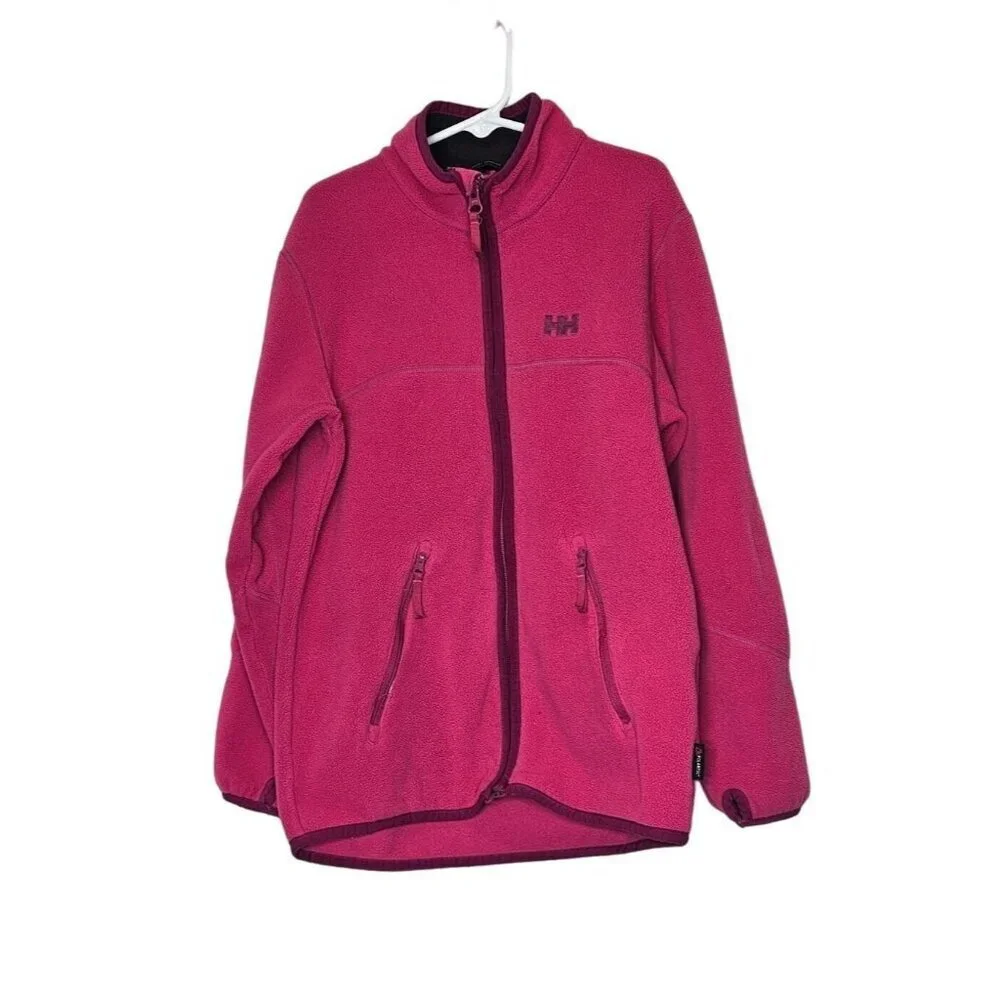 Helly Hansen Pink Fleece Jacket 100% Polyester Full Zip Thumbholes Sz 9‎ 9 years
