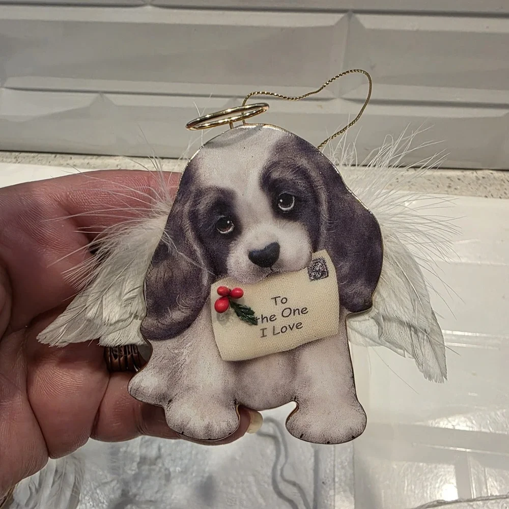The Bradford Editions Heavenly Waggn Tails Angel Dog Porcelain Ornaments 4pc‎