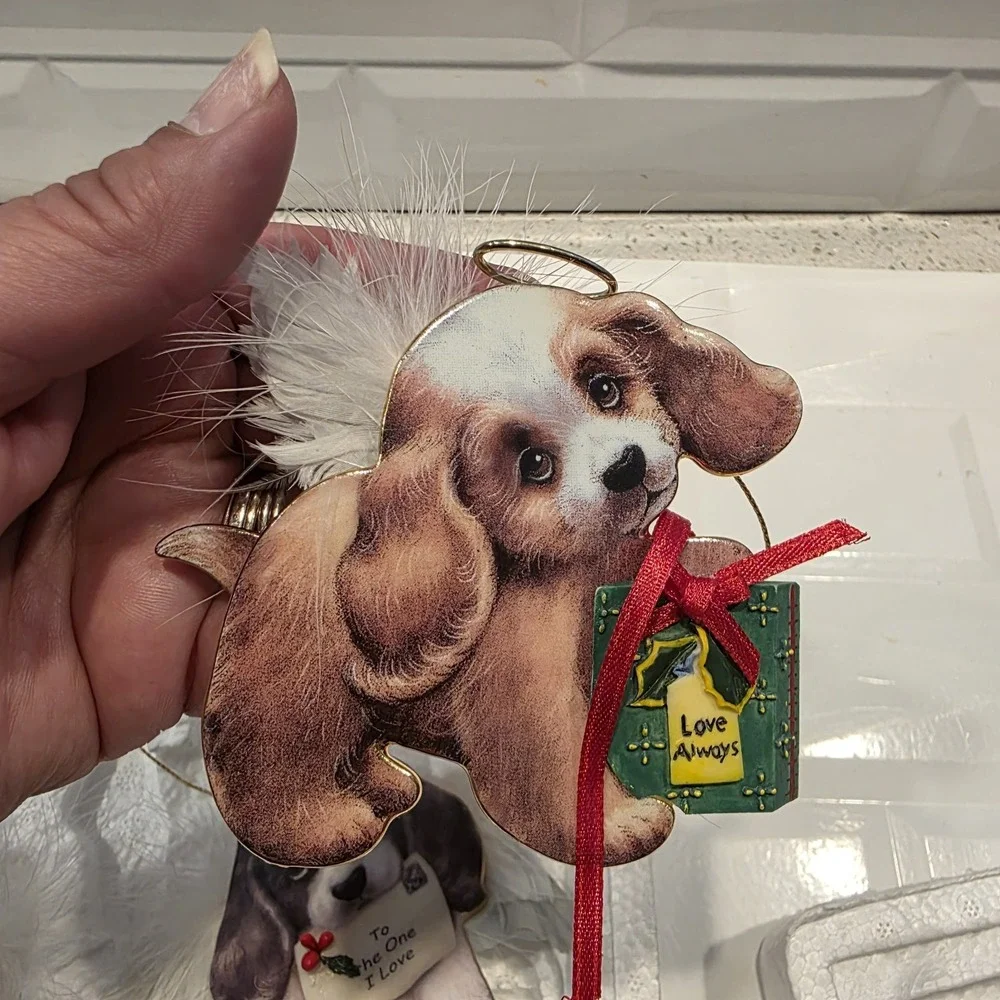 The Bradford Editions Heavenly Waggn Tails Angel Dog Porcelain Ornaments 4pc‎