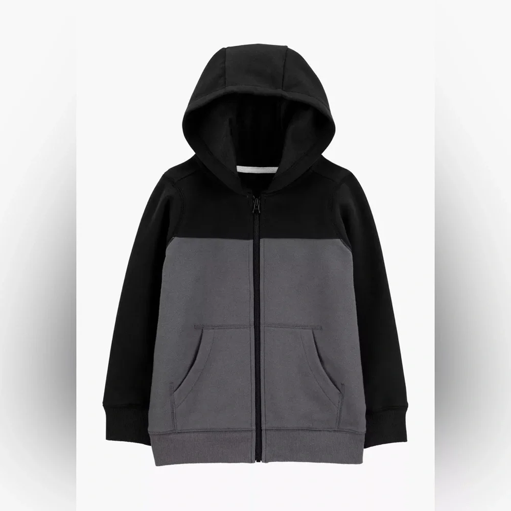 🧥 Carter’s Toddler Boys Zip-Up Hoodie – Black & Gray‎