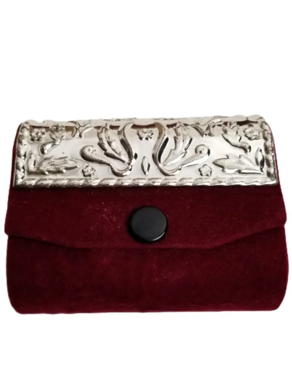 Vintage Double Lipstick Case Silver Plated Velvet Mirror Floral Scrollwork