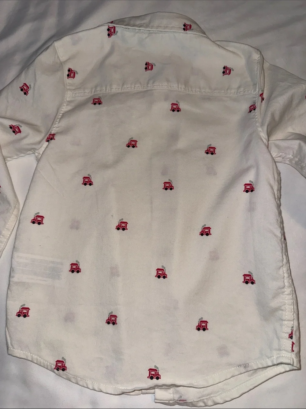 OshKosh B'gosh White Button-Down Shirt with Red Train Motif