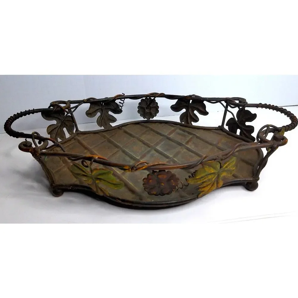 Vintage Art Nouveau Wrought Iron Grapevine Centerpiece Tray