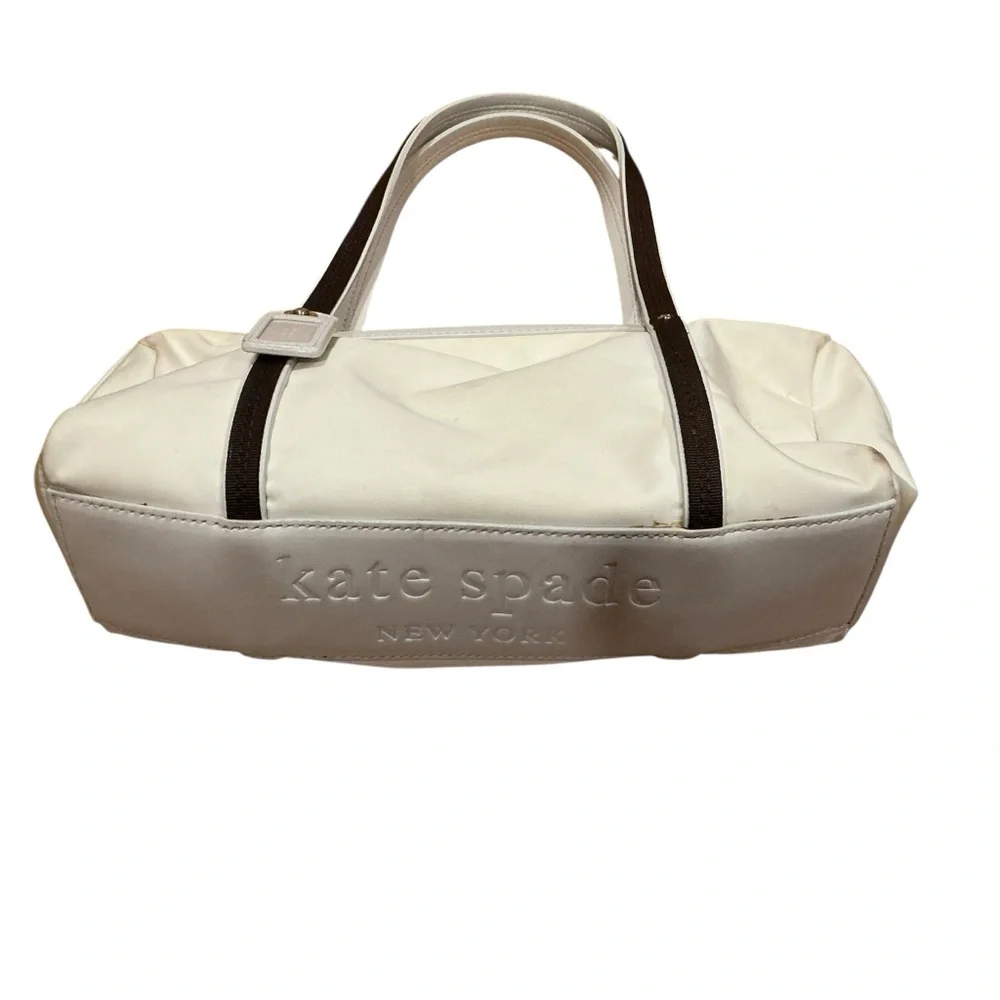 Kate Spade New York white and brown trim small nylon Tote handbag