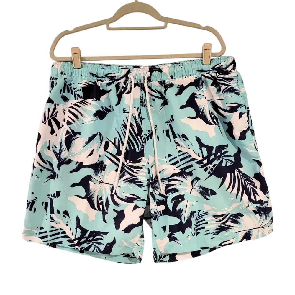 Calvin Klein Mens XXL Swim‎ Trunks Aqua Blue Tropical Drawstring Pockets …