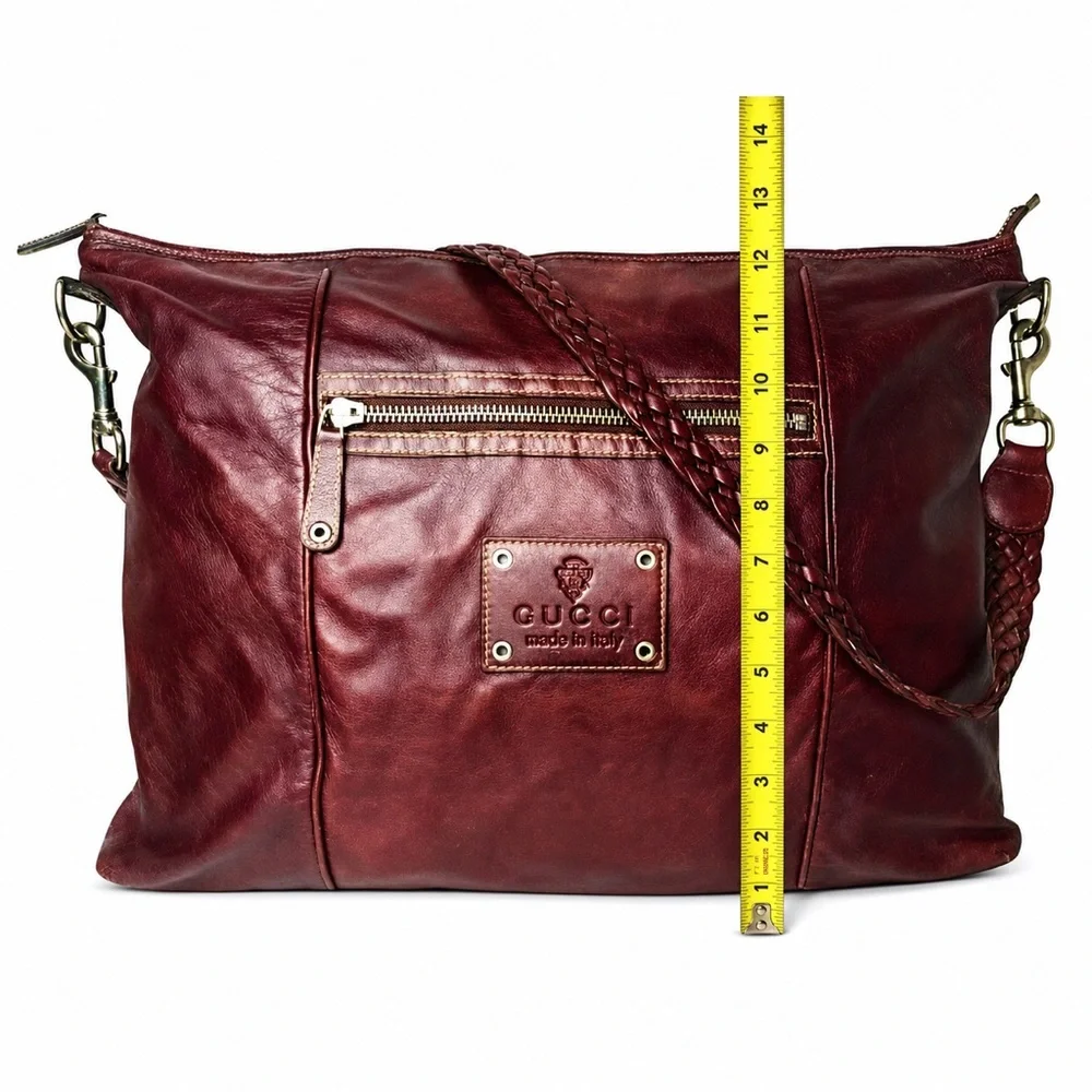 GUCCI Supreme Wine Leather Oversized Messenger Top Zip Bag With: DUST BAG