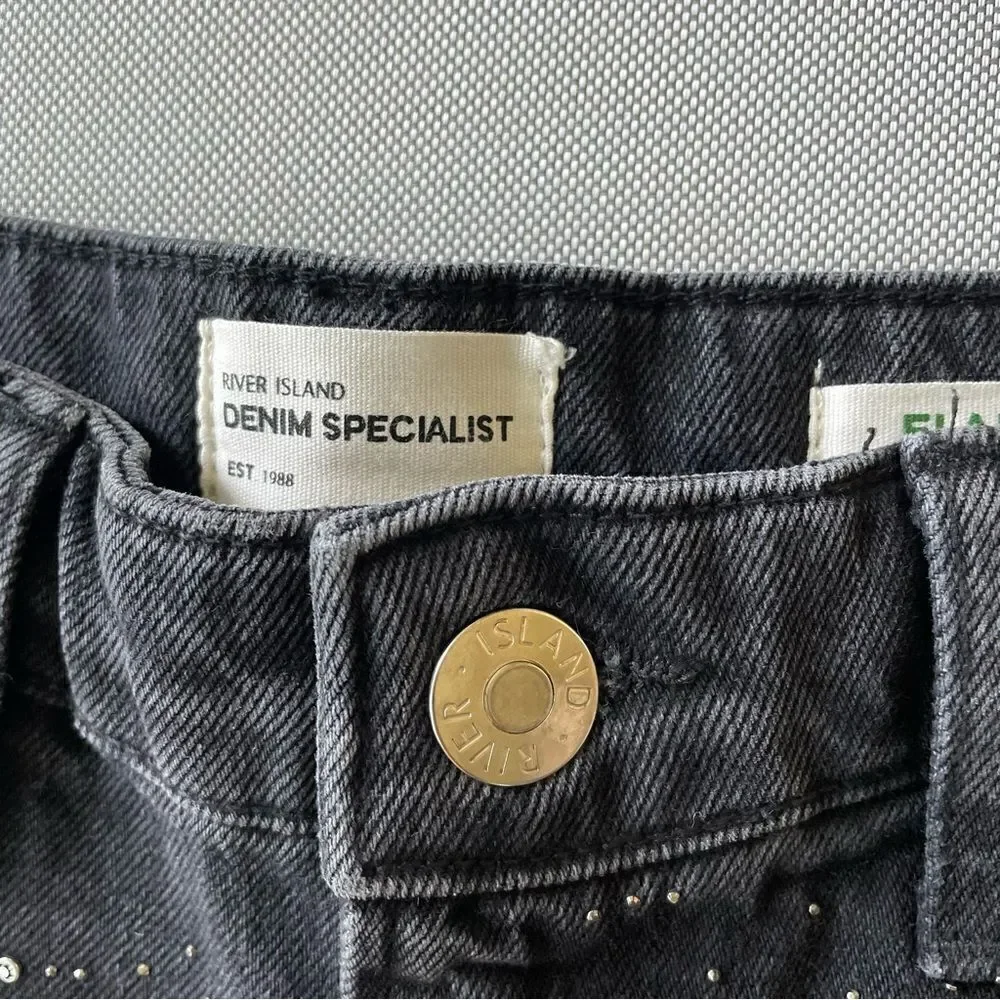Flared Cropped Black Rhinestone Capri Jeans Size 6S