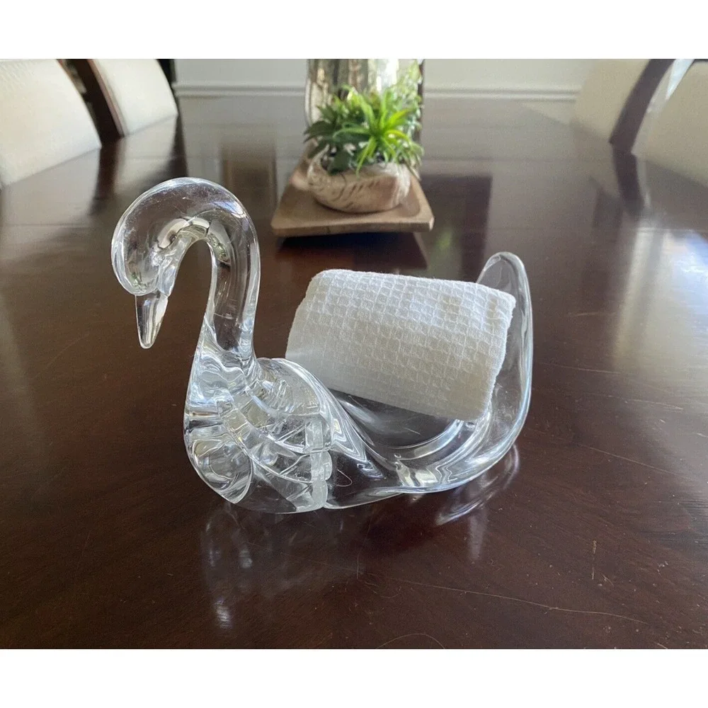 Vintage MCM Lucite‎ Clear Swan Towel Soap or Flower Holder 9