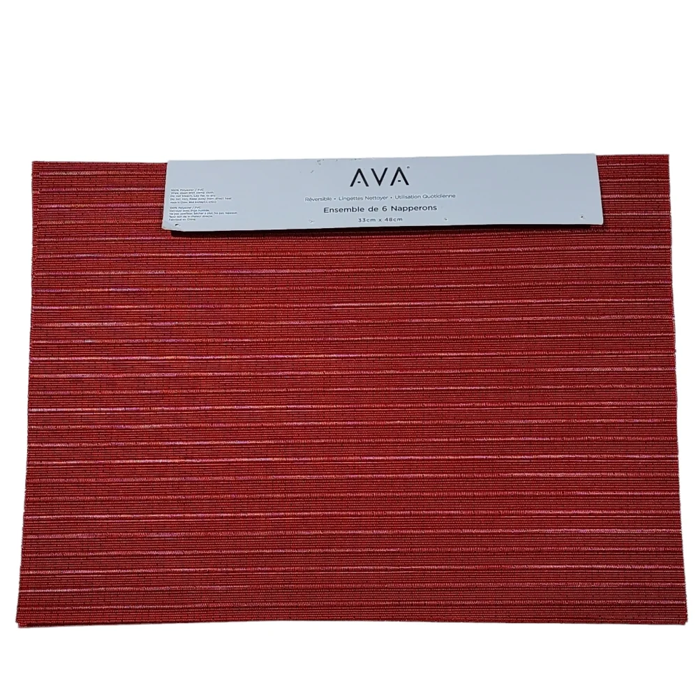 AVA Set of 6 Red Rectangular‎ Polyester Placemat 13x19in Ideal for Holiday Decor