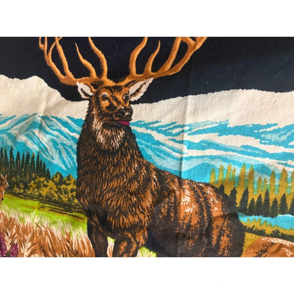 Vintage Elk Stag Mountain Landscape Wall Hanging Tapestry Rustic Cabin Wildlife