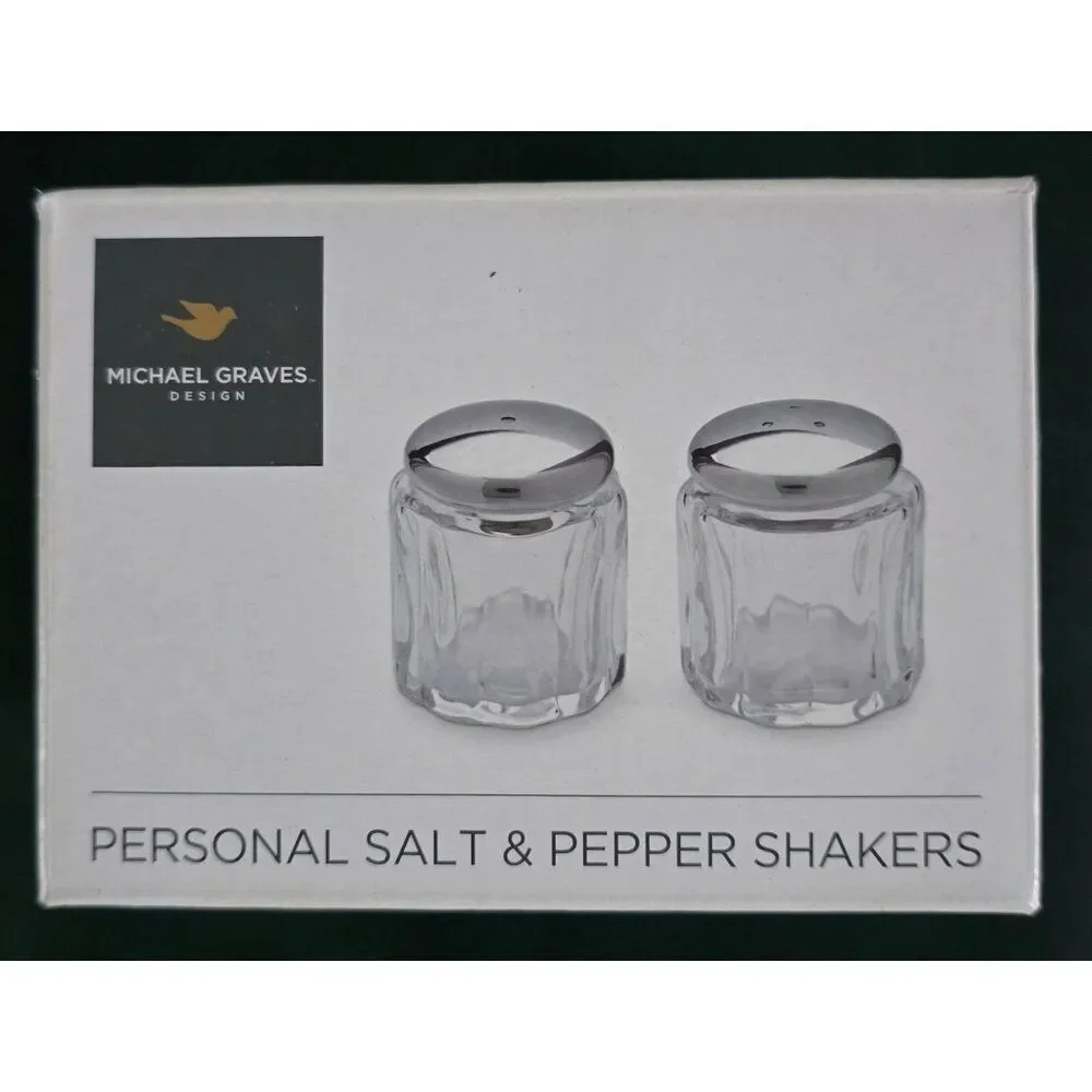 Michael Graves Design Personal Salt & Pepper Shakers Glass & Stainless Steel