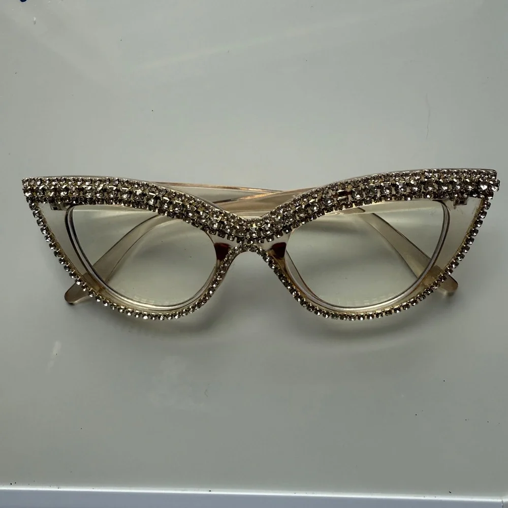 Glamorous Cat Eye Rhinestone Glasses Clear Lens Fashion Statement Eyewear‎ Z3293