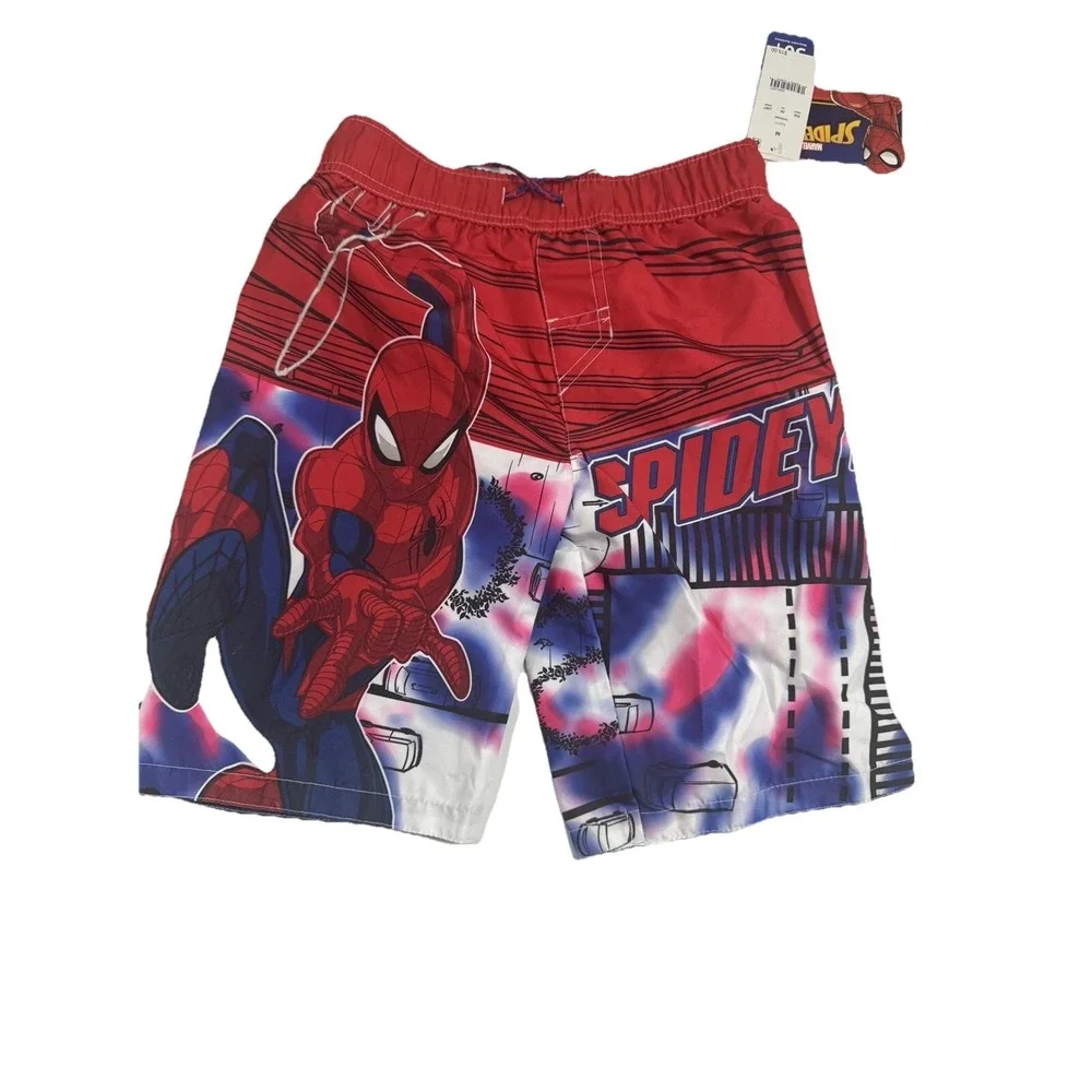Boys‎ Marvel  Spider-Man Swim Trunk Shorts Bathing Suit Red Peter Parker Sz M