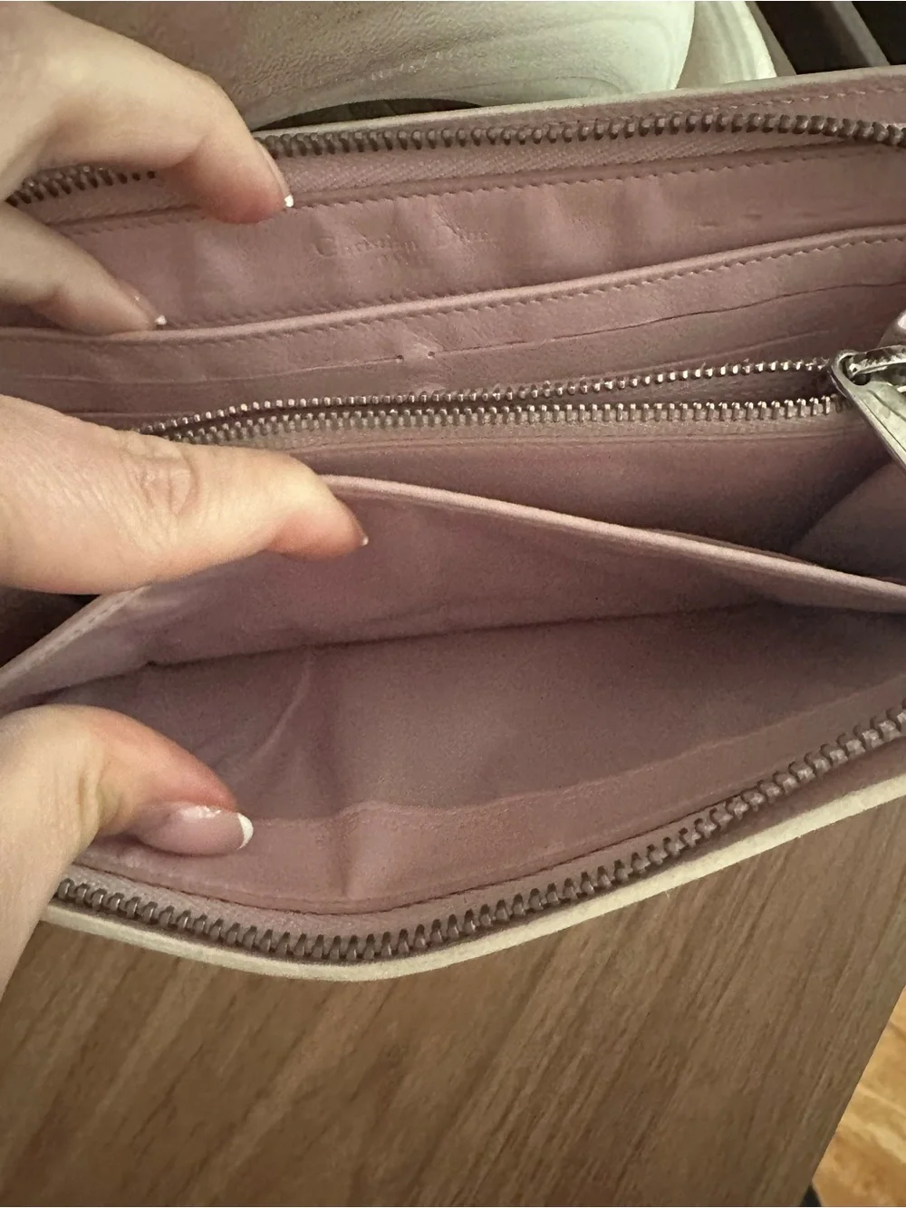 Christian Dior Zip Around Wallet in Blush Pink and Cream