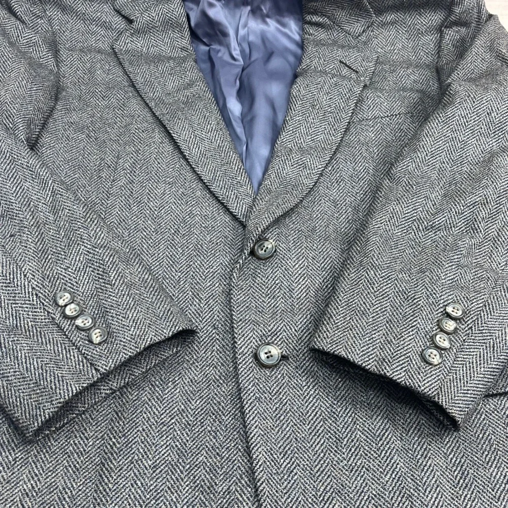 Hickey Freeman The Boardroom Sport Coat Blazer 100%Pure Wool Herringbone Gray 46