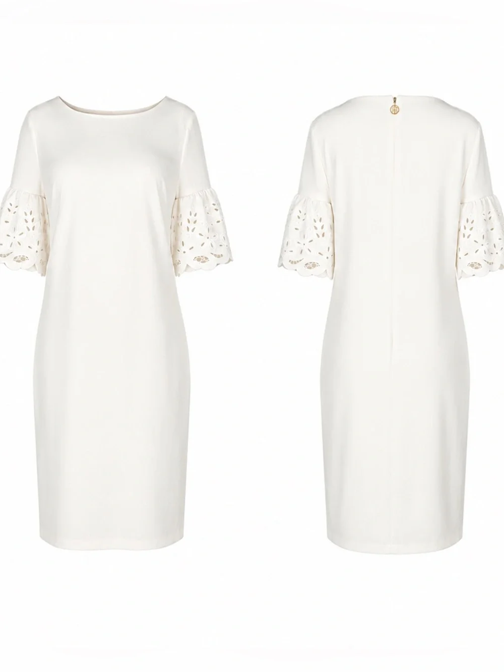 Tommy Hilfiger White Eyelet Sleeve Shift Dress - White - Size 14