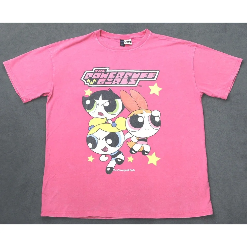 Romwe Powerpuff Girls T-Shirt Womens Large Pink Excellent Graphic Cartoon Tee