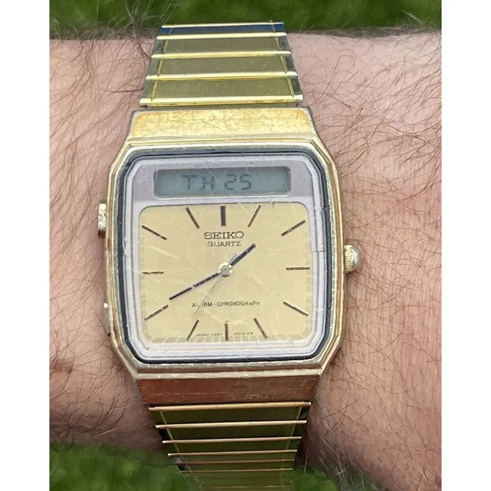 Vintage 1980s Seiko H357-5009 LCD Digital Watch 7” Running Ana Digi Dead Battery