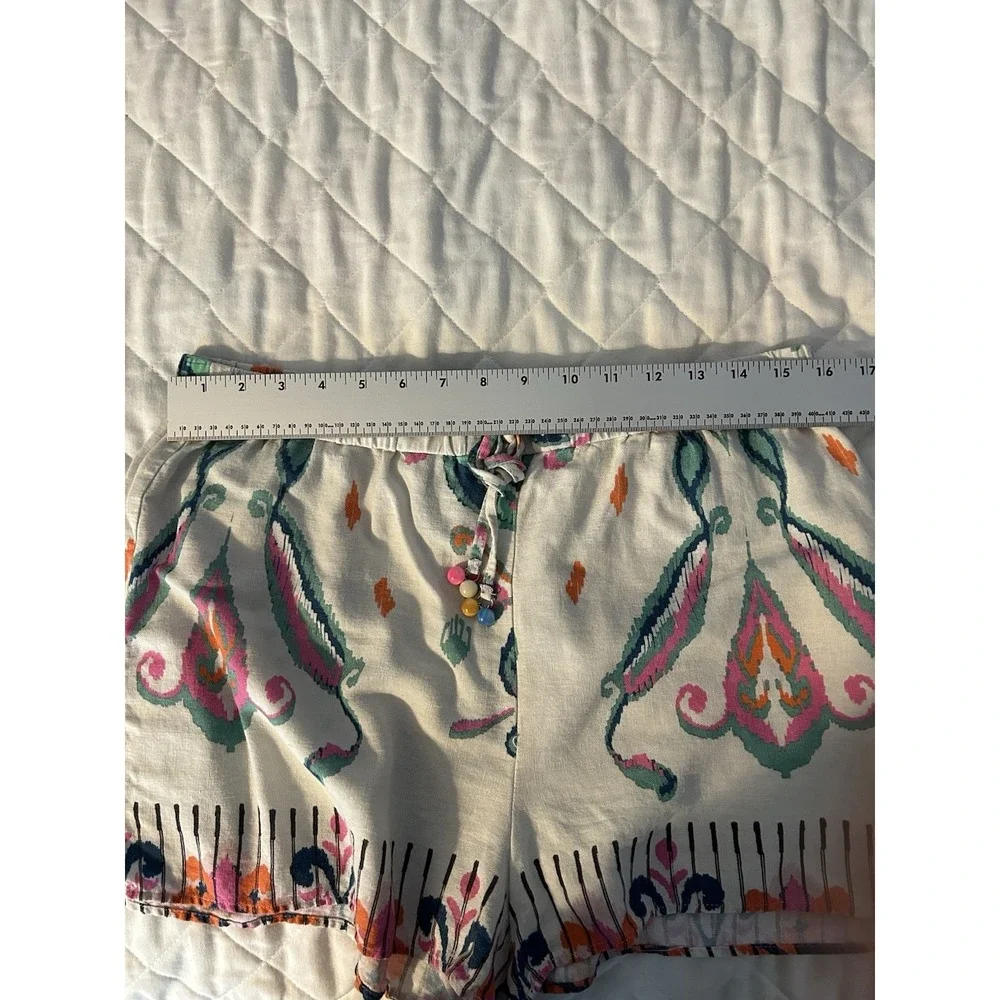 Zara Printed Linen-Blend Shorts‎ XL Boho Paisley Beaded Tassel Summer Festival