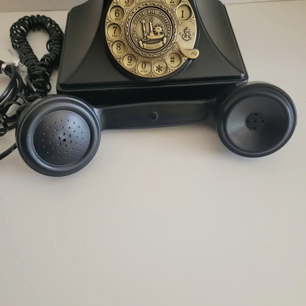 Black Retro Push Button Telephone Gold Rotary Dial Landline Decor Pottery Barn