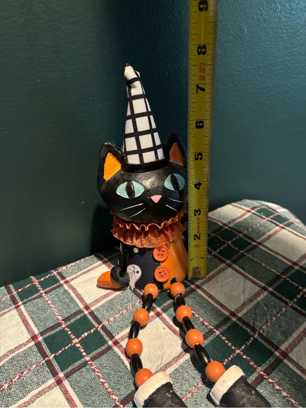 Black and Orange Halloween Cat Shelf Sitter Figurine with Hat