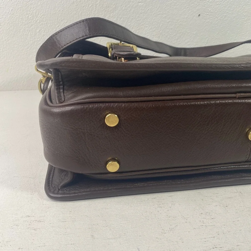Hidesign The Icons Brown Leather Messenger Briefcase Laptop Bag Brass Hardware