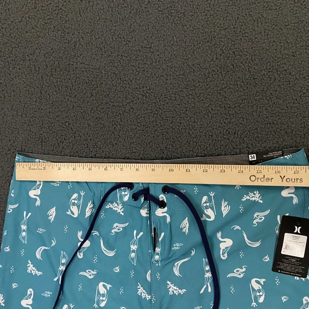 Hurley Deep Sea AOP Swim Board Short Mens 34 Blue Seadoo 9.5