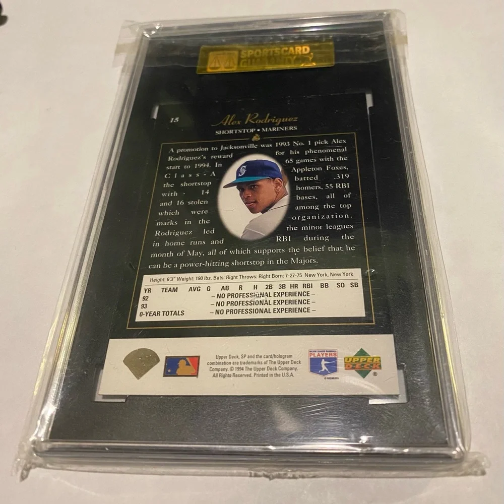 1994 Upper Deck Baseball Card SGC Graded alex rodriguez