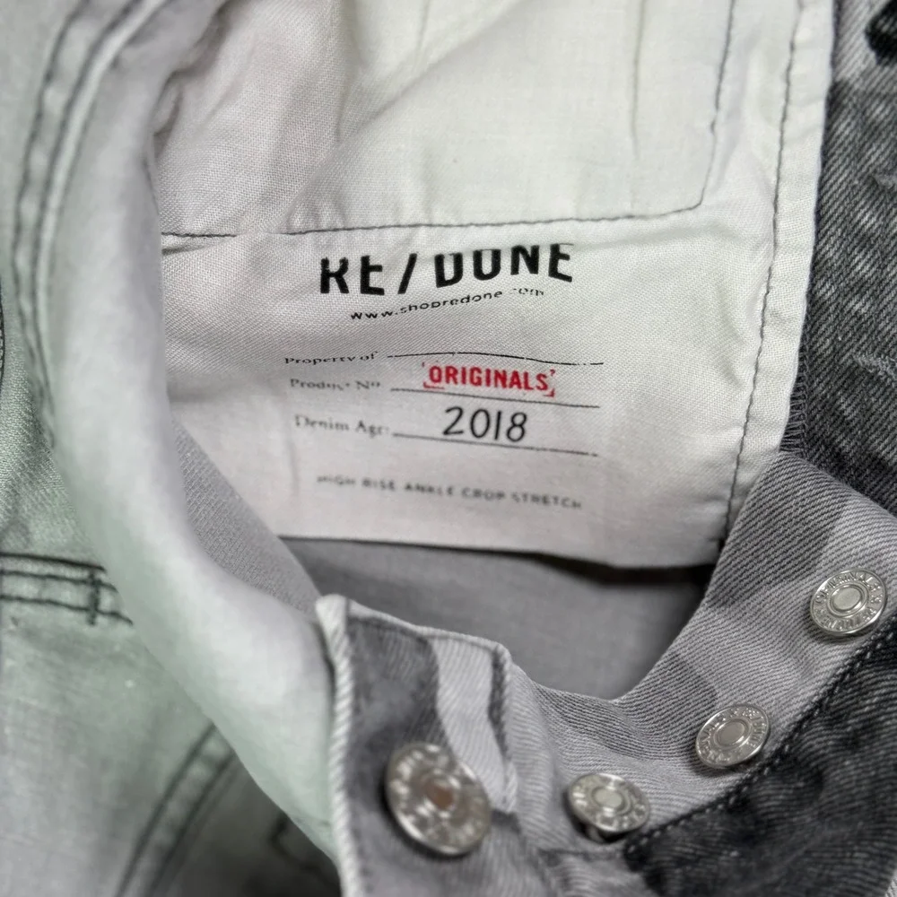 RE/DONE Original Grey Camo High Rise Ankle Crop Stretch Jeans Size 26 Button Fly